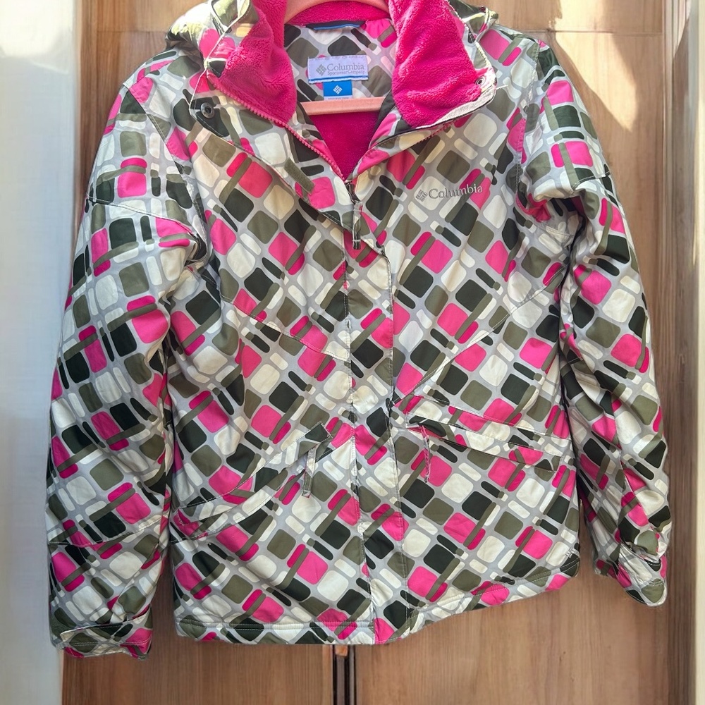 Girls Columbia Hooded Winter Coat - Size 14/16 - Pink/Gray/Olive - Picture 9 of 12